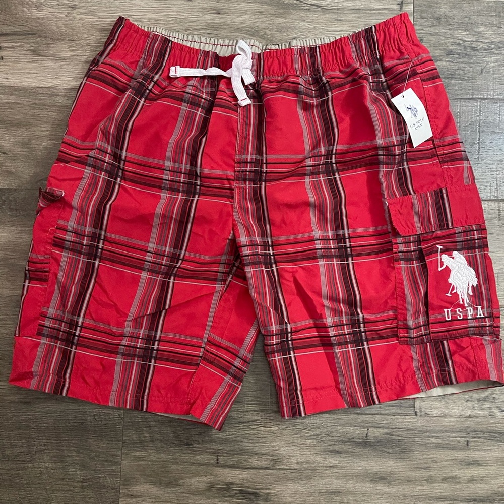 NWT U.S. Polo Assn swim trunk shorts plaid Sz 3X